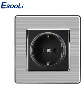 EU Standard Wall Socket Luxury Power Outlet Stainless Steel Brushed Silver Panel Electrical Plug