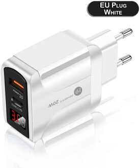 Eu/Uk/Us Plug 20W Type-C Wall Charger Snelle Adapter Met Lcd-scherm Qc 3.0 3A Pd Draagbare Usb Quick Charger Voor Iphone Ipad D30 wit-EU plug