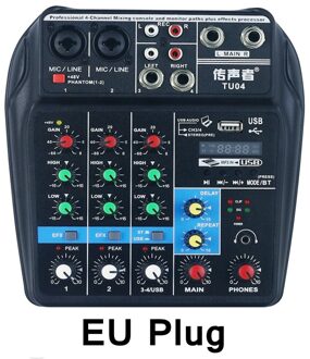 Eu/Us Plug Professionele Studio 4 Kanalen Mixer Audio Interface Usb Bluetooth Sound Mixing Console 48V Phantom Power geluidskaart EU plug
