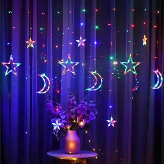 EU/US/UK Plug LED Moon Star Lamp Kerst Guirlande String Lights Fairy Gordijn Licht Voor Bruiloft tuin Decoratie kleurrijk / US plug