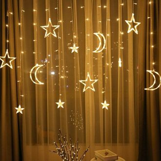 EU/US/UK Plug LED Moon Star Lamp Kerst Guirlande String Lights Fairy Gordijn Licht Voor Bruiloft tuin Decoratie warm wit / EU plug