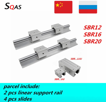 EU warehouse fast deliver linear support rail 2 pcs SBR16/ SBR20/ SBR12 200mm-1500mm length +4 pcs slides carriages for CNC