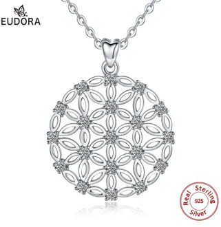 Eudora Sterling Silver Flower Of Life Pendant Necklace with Free Box Elegant Jewelry for Women Romantic Gift /Dropshpping D493