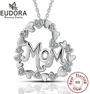 Eudora100 % 925 Zilveren Moeder Hart Hanger Ketting Met Clear Zirconia Choker Mode-sieraden Voor Dag Moeder CYD60