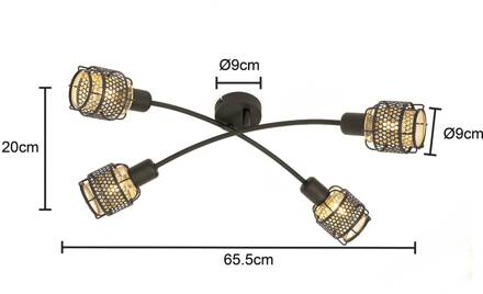 Eudoria plafondlamp 4-lamps zwart/goud zwart, goud