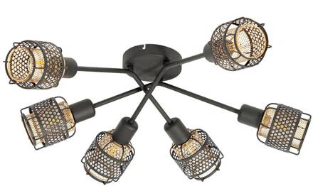 Eudoria plafondlamp 6-lamps zwart/goud zwart, goud