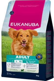 Eukanuba 15 kg Eukanuba droogvoer voor honden + 3 x 400 g Eukenuba natvoer gratis! - Adult Grote & Reuzen Lam & Rijst 12 kg