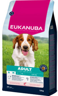 Eukanuba 15 kg Eukanuba droogvoer voor honden + 3 x 400 g Eukenuba natvoer gratis! - Adult Klein & Middelgroot ras Zalm 12kg
