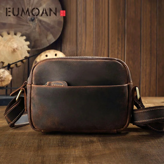 EUMOAN Handmade original mad horse leather men bag leather casual mini shoulder Messenger bag leather retro leather men