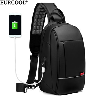 EURCOOL 9.7 inch iPad Shoulder Bag for Men Business Crossbody Bags USB Charging Chest Pack Waterproof Messenger Bag Male n1909