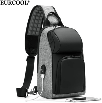 EURCOOL Casual Chest Bag for Men 9.7 inch iPad Messenger Bags with USB Charging Port Shoulder Bag Male n1905