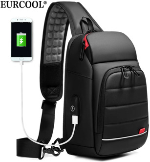 EURCOOL Men Chest Bag for 9.7" iPad USB Backpack Charging Short Trip Messenger Bags Water Repellent Crossbody Shoulder Bag n1901