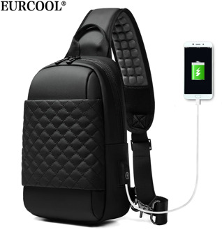 EURCOOL Messenger Bag for Men Black Crossbody Bags men for 7.9" iPad Waterproof Shoulder Bag USB Charging Chest Pack n1903