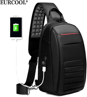 EURCOOL Multifunction Shoulder Bag Men Business Crossbody Bags USB Charging Design Chest Bag Waterproof Messenger Bag Male n1908