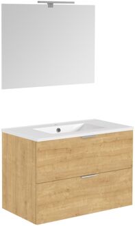 Euro Pack badkamermeubelset met spiegel 80x55cm 2 lades Eik arlington 245576 Eik Arlington (Hout)