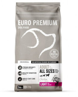 Euro Premium Adult Light w/Chicken & Rice hondenvoer 3 kg