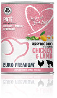 Euro Premium Puppy kip en lam paté natvoer hond 2 trays (12 x 400 g)