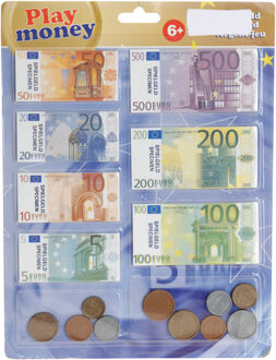 Euro speelgeld set - 90 delig - kunststof en papier - biljetten en munten - Speelgeld Multikleur