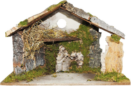 Euromarchi lege kerststal - zonder figuren - L43 x B20 x H29 cm - hout/mos Bruin