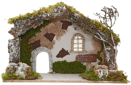 Euromarchi lege kerststal - zonder figuren - L50 x B21 x H32 cm - hout/mos Bruin
