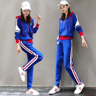 Europa Station Sportkleding Vrouwen Vroege Lente Gebreide Grote Casual Tweedelige Set Blauw / L