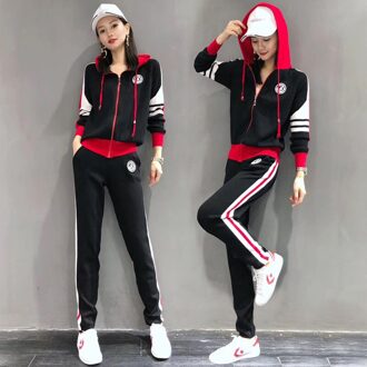 Europa Station Sportkleding Vrouwen Vroege Lente Gebreide Grote Casual Tweedelige Set zwart / S