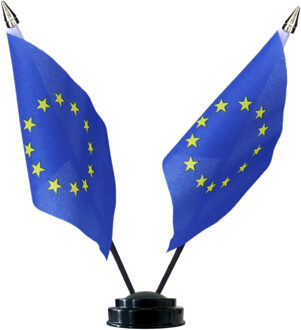 Europa tafelvlaggetjes set - dubbele vlaggetjes op 1 standaard - 10 x 15 cm mini vlaggen