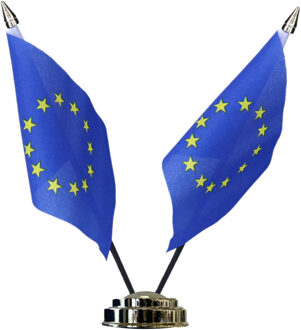 Europa tafelvlaggetjes set - dubbele vlaggetjes op 1 standaard - 10 x 15 cm mini vlaggen
