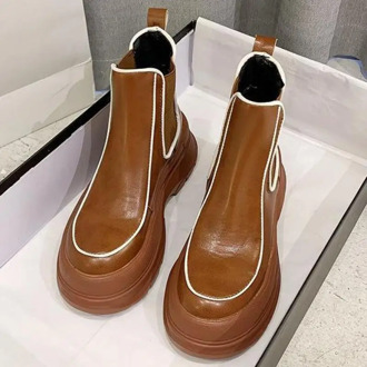 Europe Station 2020 Autumn New Thick-soled With Boots Retro Square Heel Round Toe Slip-on Sexy High Heels Zapatos De Mujer