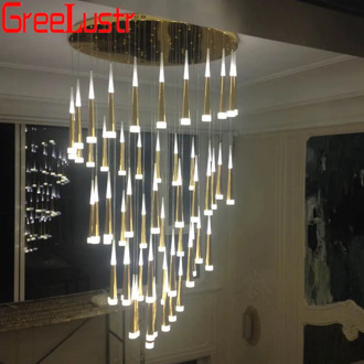 Europea long staircase Pendant lighting aluminum Spiral Led lustre pendant lamp Hanglamp for Stair Hotel Light fixture luminaria
