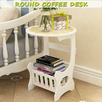 European Mini WPC Round Coffee Tea Table Home Simple Plastic Living Room Bedroom Storage Shelf Bedside Table White