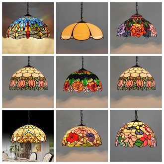 European Retro Tiffany Colorful Glass Chandelier Bar Restaurant Creative Rural Bedroom Porch Balcony Mediterranean Chandelier