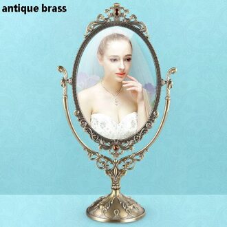 Europese Antiek Messing Met Amber Stenen Jeweled 5X7 Inches Dubbelzijdig X1 Metalen Tafelblad Swing Comestic Spiegel antiek brons