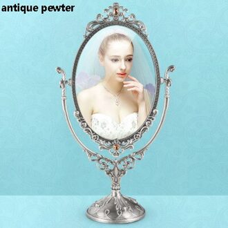 Europese Antiek Messing Met Amber Stenen Jeweled 5X7 Inches Dubbelzijdig X1 Metalen Tafelblad Swing Comestic Spiegel antiek pewter