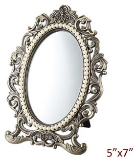 Europese Antieke Brons Met Witte Parels En Heldere Kristallen Jeweled Rose Bloem 5X7 Inch Ovale Metalen Tafelblad spiegel antiek bronzen