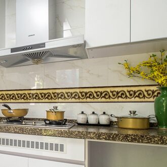 Europese Behang Grens Sticker Vergulde Simulatie Tegels Taille Lijn Muur Sticker Waterdichte Zelfklevende Pvc Behang Bo