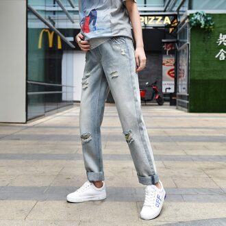 Europese en Amerikaanse lente en herfst stijl zwangere vrouwen jeans straight met gaten hoge taille enkellange denim broek Xxl