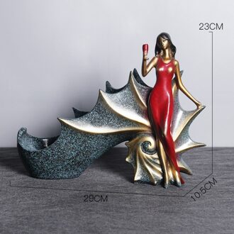 Europese Hars Meisje Standbeeld Wijn Houder Woonaccessoires Woonkamer Wijnkast Wijn Fles Rack Decoratie Ambachten Meubels Conch-rood