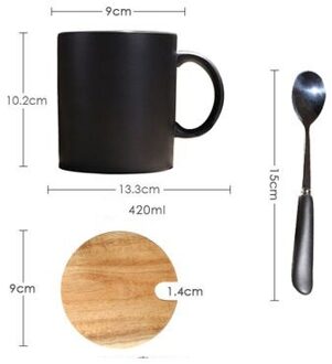 Europese High-End Keramische Zwart Grote Capaciteit Mok Creatieve Eenvoudige Koffie Cup Met Cover Lepel Water Cup