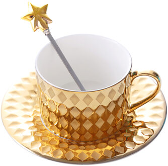 Europese Hoogwaardig Bone China Mok Met Lepel Keramische Kopje Koffie Handgeschilderde Gouden Ontbijt Thee Cup