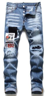 Europese Jeans Mannen Gat Broek Patch Up Verf Kleine Rechte Mannen Gescheurde Jeans Slanke Denim Broek JS1087 36 (EU 52)