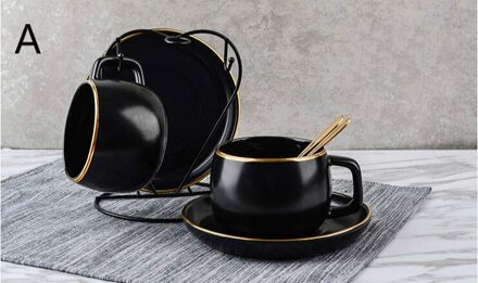 Europese koffie cup, zwart keramische kopje koffie, kopje thee, schotel met lepel, eenvoudige en creatieve.