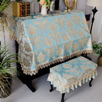 Europese Luxe Upright Piano Stofkap Jacquard Zachte Geborduurde Kant Gewatteerde Kruk Keyboard Stofdicht Doek Piano Handdoek pauw blauw / Piano cover150x220cm