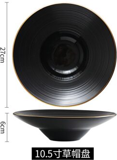 Europese Ontbijt Westerse Plaat Eenvoudige Zwarte Pasta Huishouden Schotel Keramische Soep Strooien Hoed 10.5 inches