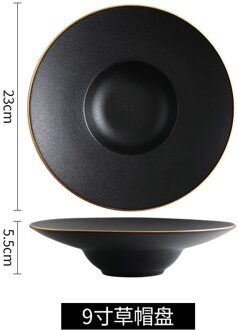 Europese Ontbijt Westerse Plaat Eenvoudige Zwarte Pasta Huishouden Schotel Keramische Soep Strooien Hoed matte 9 inches