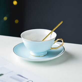 Europese Retro Keramische Koffie Cup Leuke Stijl Mok En Schotel Luxe Porselein Drinkware Set Voor Thee blauw