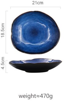 Europese Retro Onregelmatige Keramische Plaat Blauw Glazuur Westerse Diner Schotel Slakom Home Restaurant Hoofdgerecht Keuken Servies Size-2