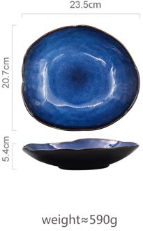 Europese Retro Onregelmatige Keramische Plaat Blauw Glazuur Westerse Diner Schotel Slakom Home Restaurant Hoofdgerecht Keuken Servies Size-3