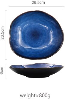 Europese Retro Onregelmatige Keramische Plaat Blauw Glazuur Westerse Diner Schotel Slakom Home Restaurant Hoofdgerecht Keuken Servies Size-4