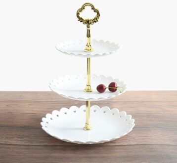 Europese Stijl Creatieve Bloemblaadje Plastic Fruit Lade Drie Layer Dessert Rack Droog Fruit Opslag Plaat Multi Layer Fruitschaal Desser wit